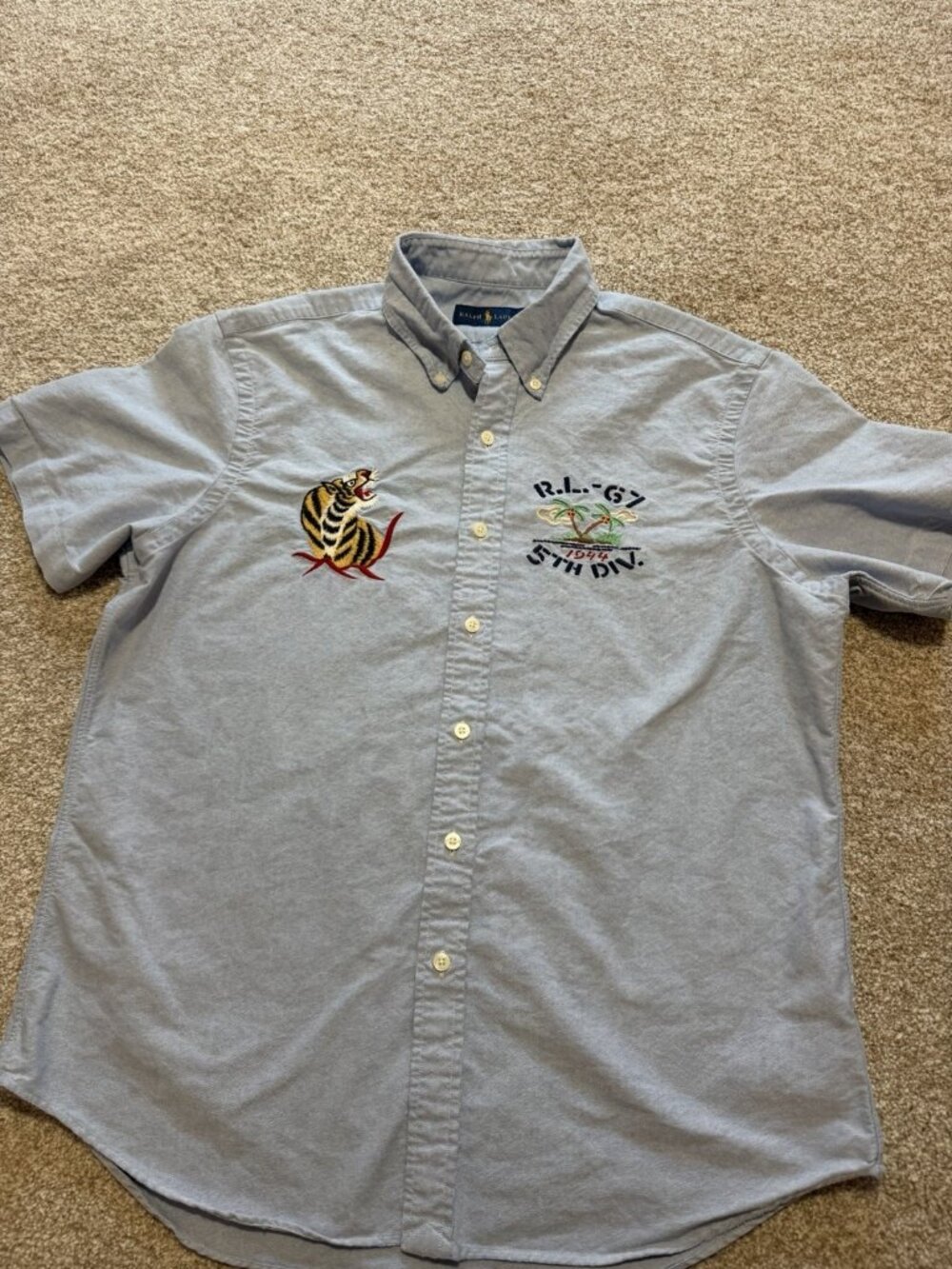 Polo Ralph Lauren Hawaii Souvenir Shirt Blue Oxford Tiger Eagle Men’s Size Large
